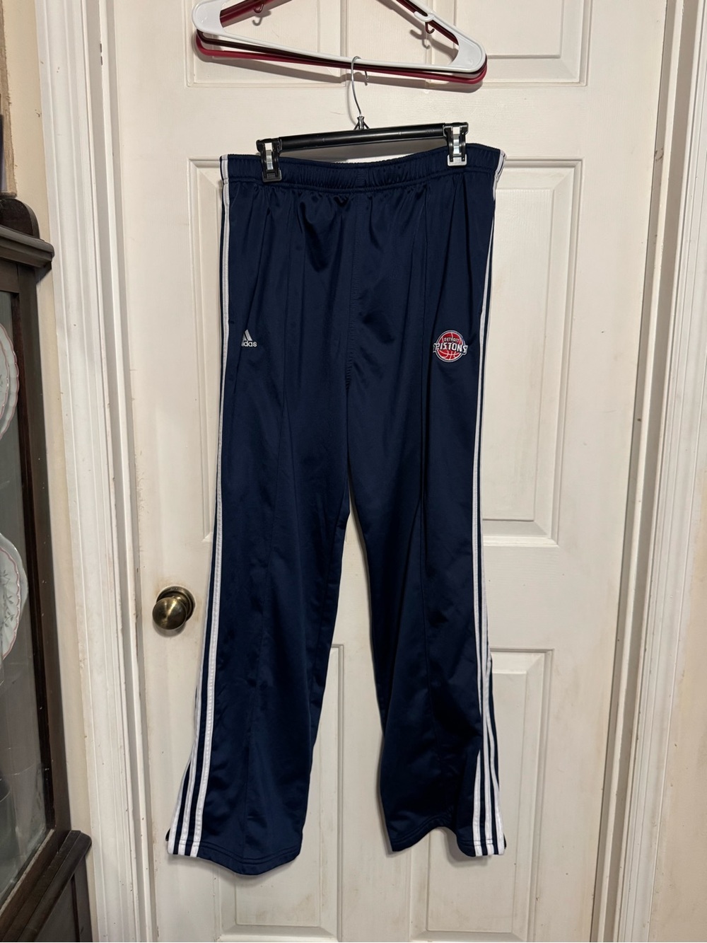 adidas men’s size xl Navy Track Pants with White Side Stripes